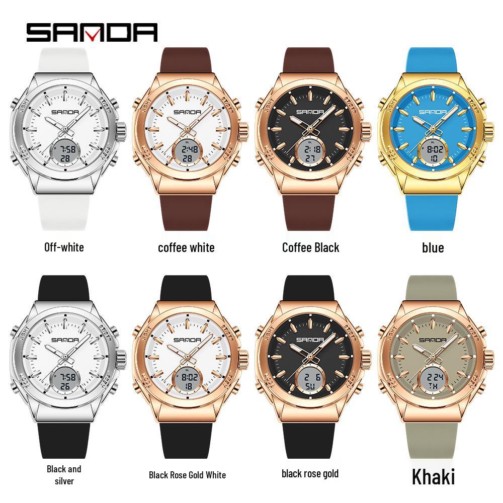Orologio da donna Sanda Doppio Display: Multifunzionale, Luminoso, Impermeabile, alla Moda, Nuovo Modello con Sveglia e Timer per Studenti.