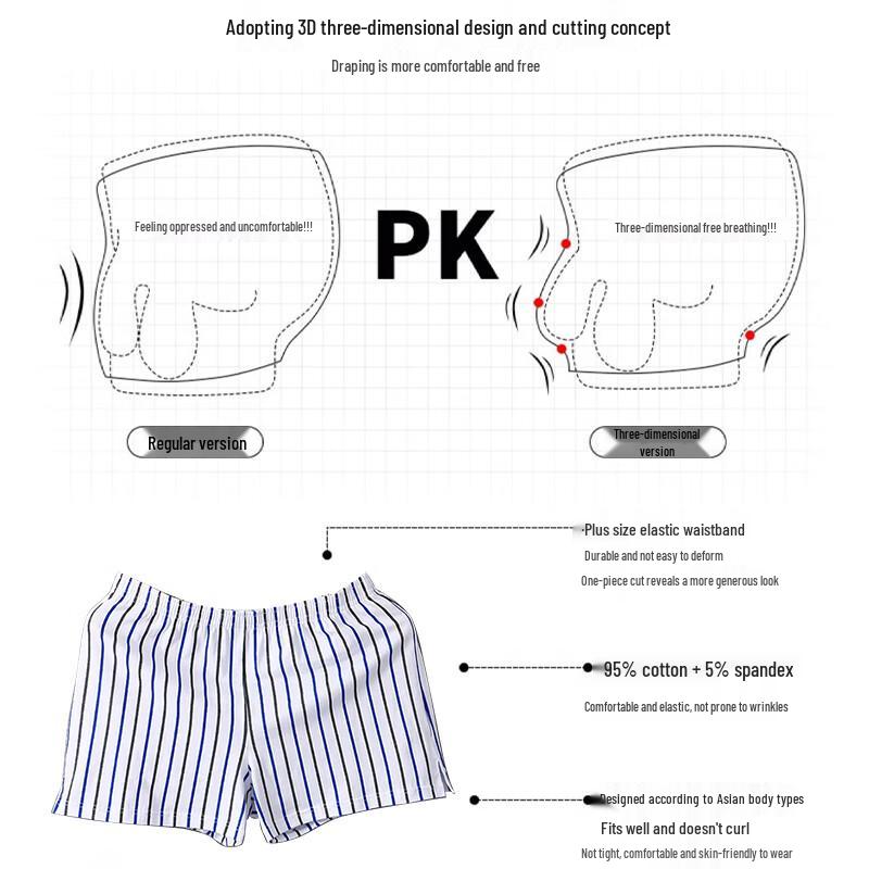 Lonsa Men's Pure Cotton Antibacterial Striped Boxer Briefs