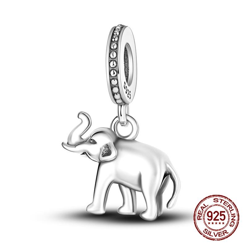 S925 Silver elephant lion rhinoceros dinosaur Animal Charms Beads Fit Original  Bracelets Fine DIY Christmas Jewelry Gifts