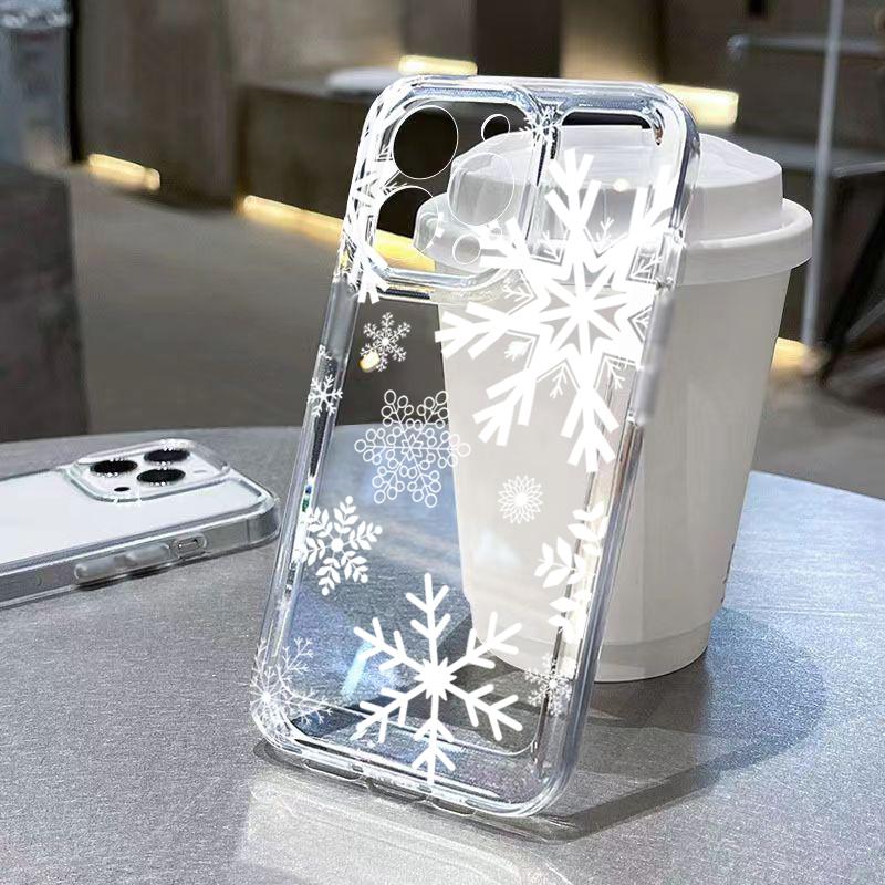 Phone Case For iPhone 17 Pro Max Air 16E 16 15 14 13 12 11 7 8 Plus XS X XR Christmas Winter Snowflake Shaped Pattern Soft Cover