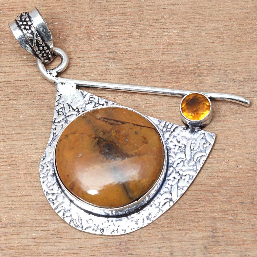 Pendant Designer Jasper Citrine Quartz Gemstone Valentine Day Silver Jewelry 2"