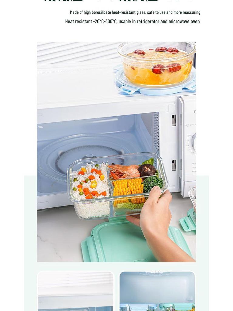 Large Capacity Glass Lunch Box with Lid & Compartments - Microwaveable & Transparent for Office Workers