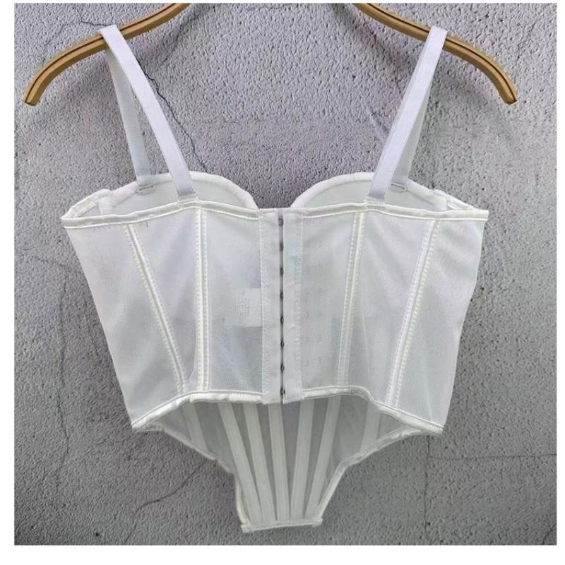French-inspired Mesh Lace Bustier Top with A Sculpted Back Outerwear Fishbone Strapless Top for Women Lightweight Style Camis & Tank Tops
