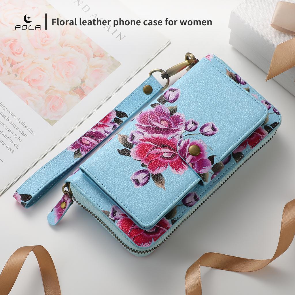 Integrated Phone Case Wallet and Case with Floral Design, Suitable for iPhone15, 15Pro, 15Pro Max, iPhone16, 16Pro, 16Pro Max