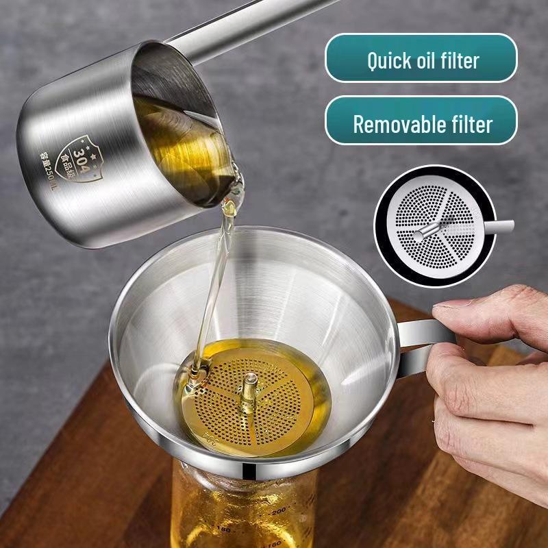 304 Stainless Steel Kitchen Funnel Set with Filter Mesh for Oil & Wine, Various Sizes