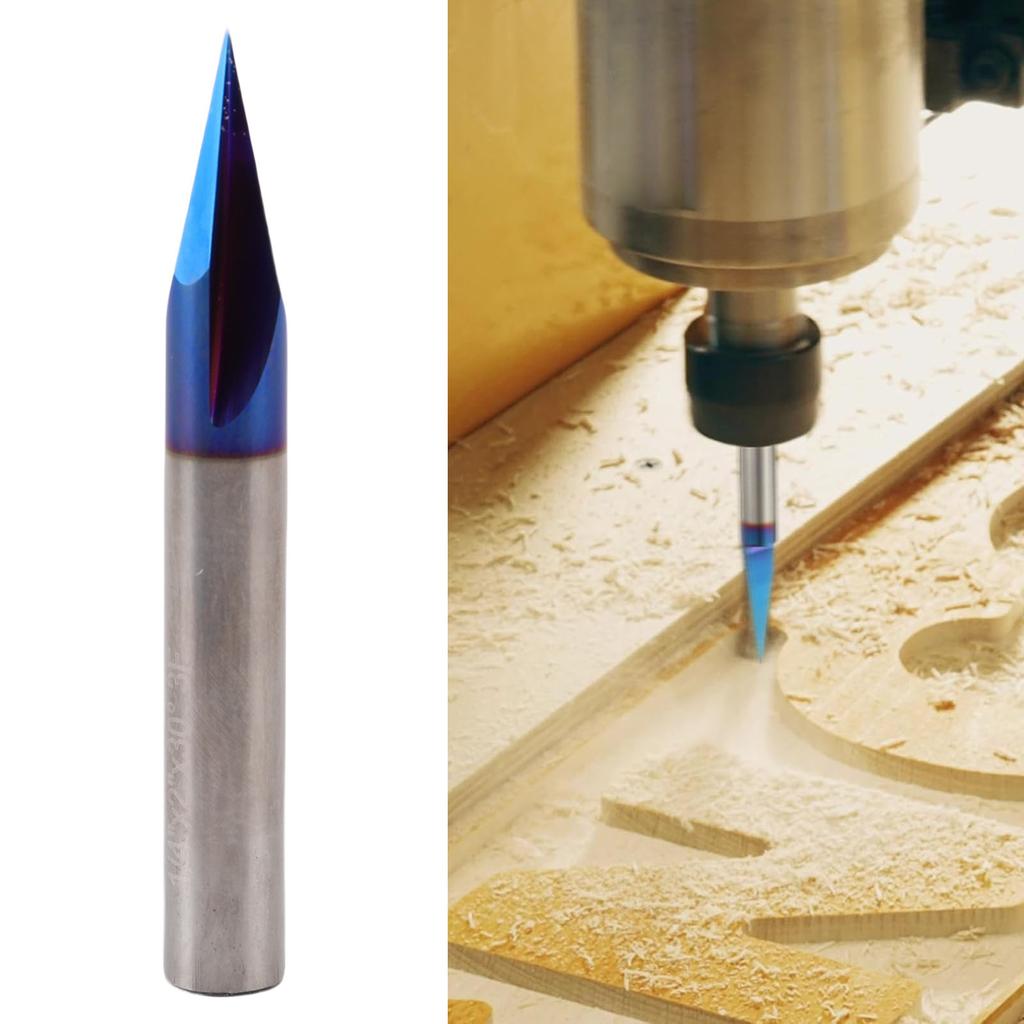 Broca de Fresado V de 3 Canales de 30 Grados 1/4in de Vástago Carburo Recubierto Fresadora CNC para Madera Acrílico Plástico Aluminio
