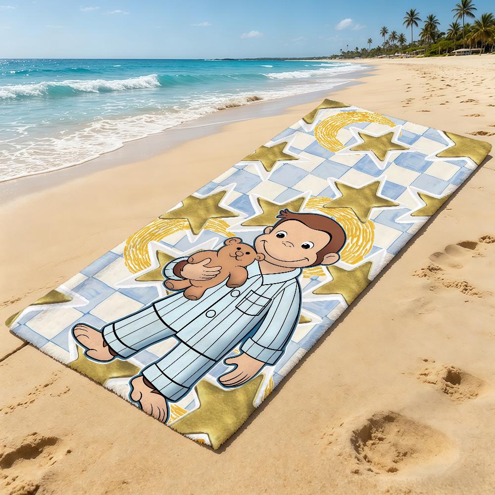 C-Curious Towel Cute For Outdoor Camping Cartoon Beach Towel George Super Absorbent Quick-Drying Summer Towel