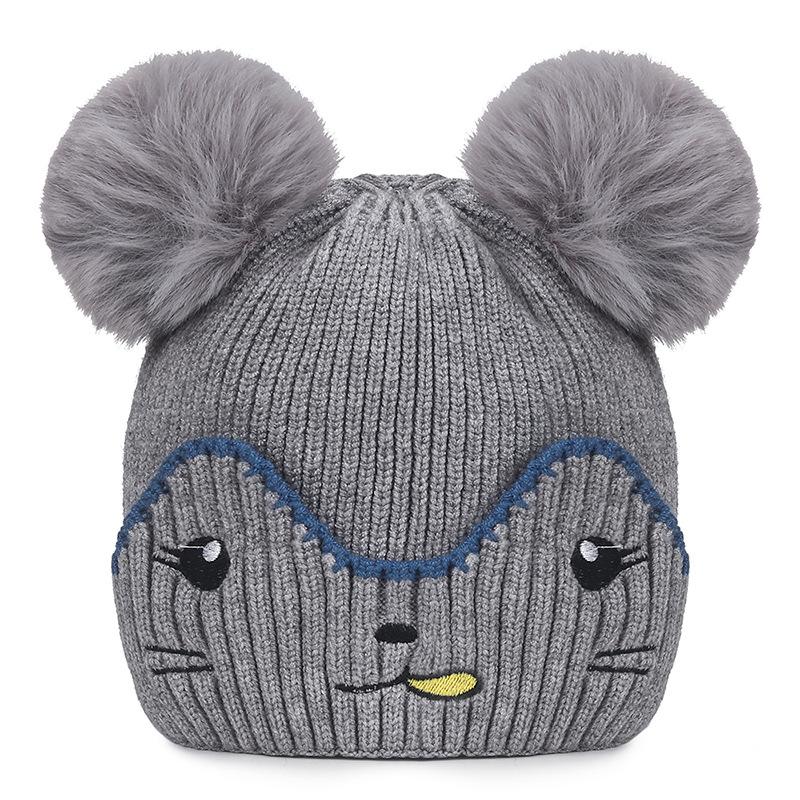 NORTHWOOD Children's Cute Cartoon Fur Ball Knitted Hat Winter Cold-proof Warm Baby Kids Woolen Hat for Boys Girls Beanies Hat