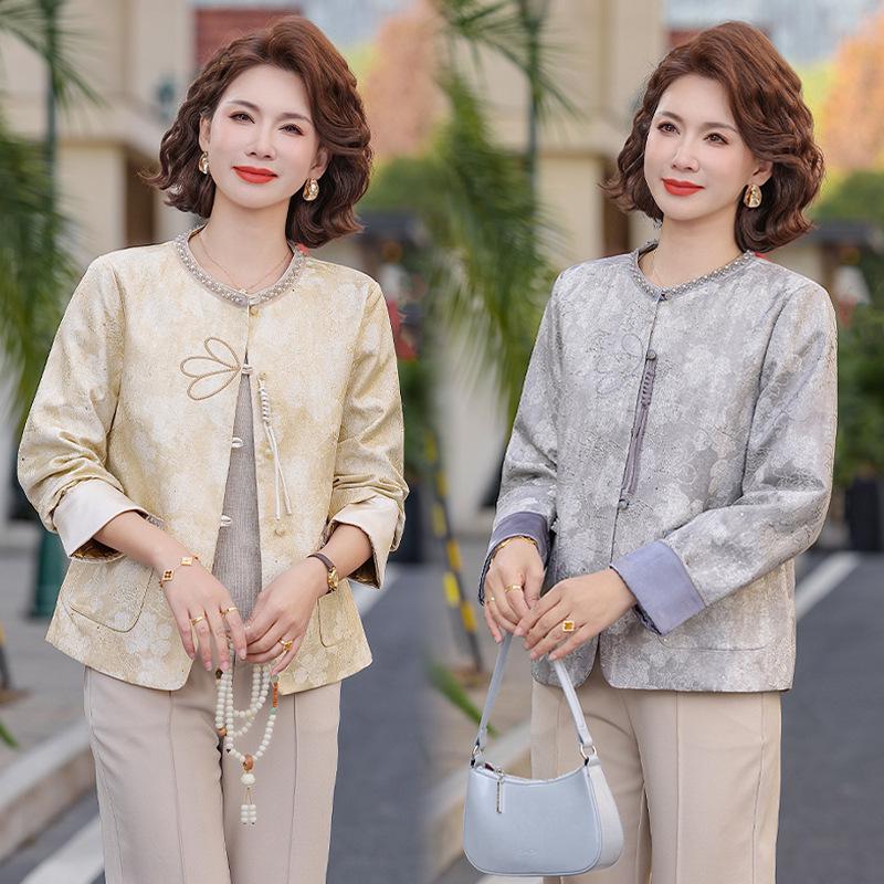 2026 Spring Thin Embroidered Jacket - Chinese National Style for Middle-Aged and Elderly Women