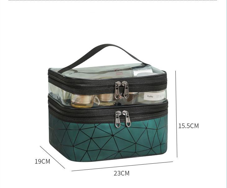 2024 Large Capacity Portable Waterproof PU Travel for Toiletry Bag with Double-Layer Geometric Pattern Makeup Storage Bag