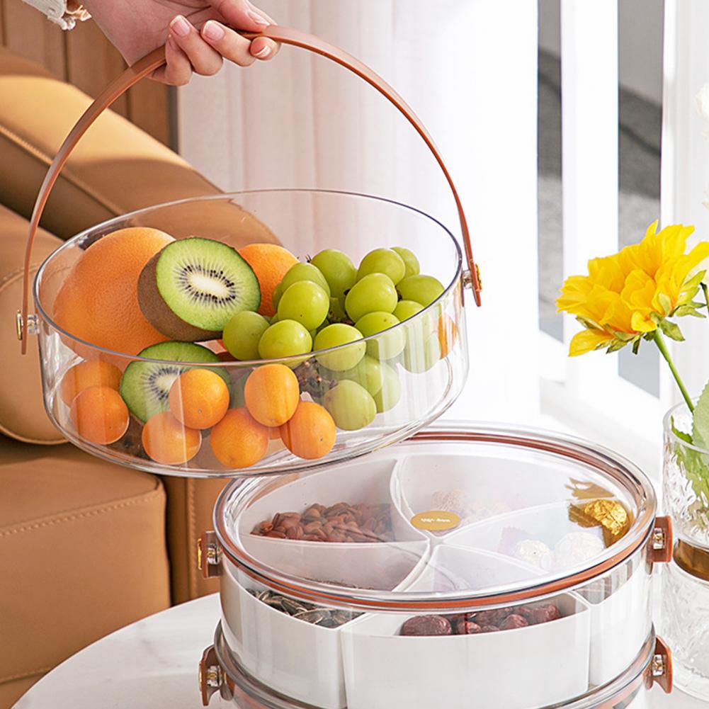 Fruit Plate Compartment with Transparent Lid Grip Handle Large Capacity Easy To Clean Snack Storage Container