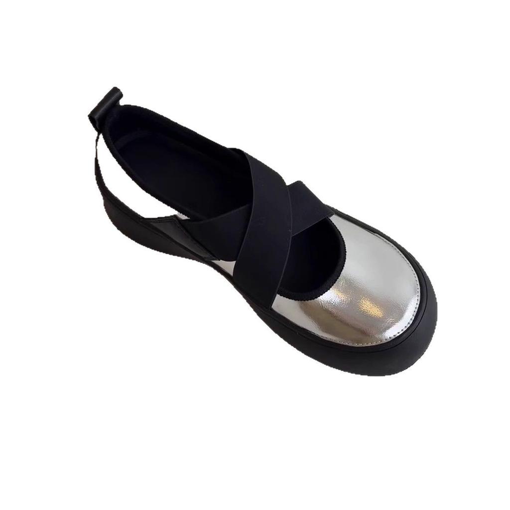 Sheepskin version~ platform sports cross strap Mary Jane small leather shoes round head ballet shoes women's shallow mouth retro single shoes