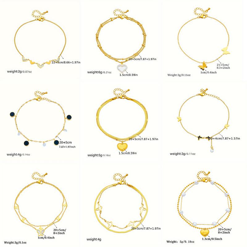 Fashion Niche Simple Versatile Titanium Steel Heart Butterfly Pearl Charm Anklet