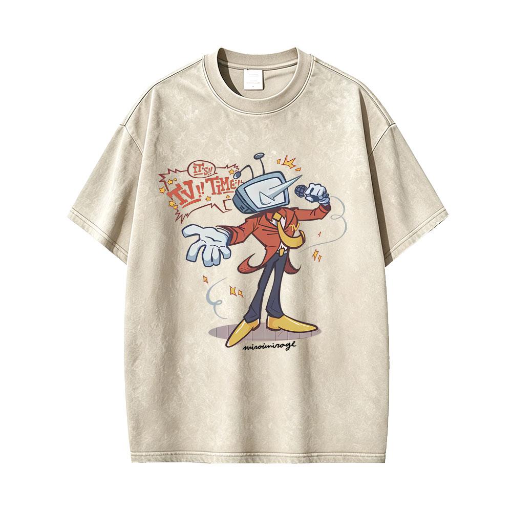 Gewaschenes Vintage-Spiel Deltarune Tenna Es ist TV-Zeit Energetischer Showmaster Lustiges Meme T-Shirt Herren Damen Lässig Humor Harajuku T-Shirts