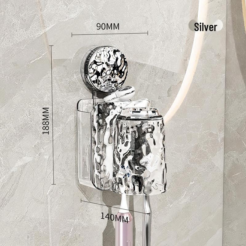 Wall-Mounted Suction Cup Toothbrush & Toothpaste Holder Set with Tooth Squeezer and Cup for Family Bathrooms