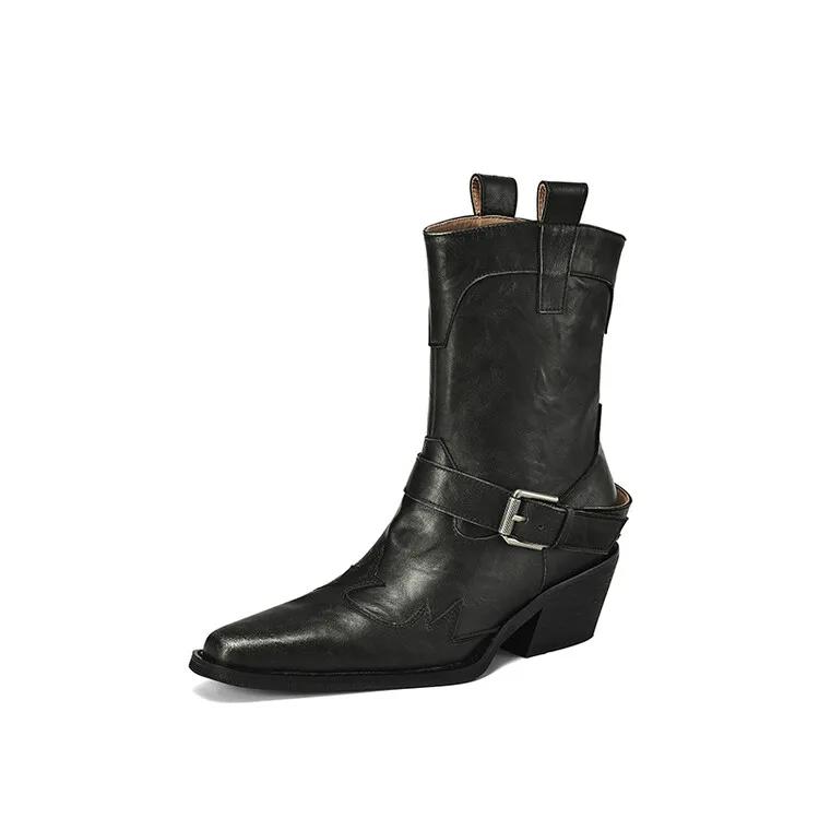 Fashion New Autumn Winter Split Leather Women Boots Fashion High Heels Square Toe Shoes for Women Short Boots Women Mujer Western Boots