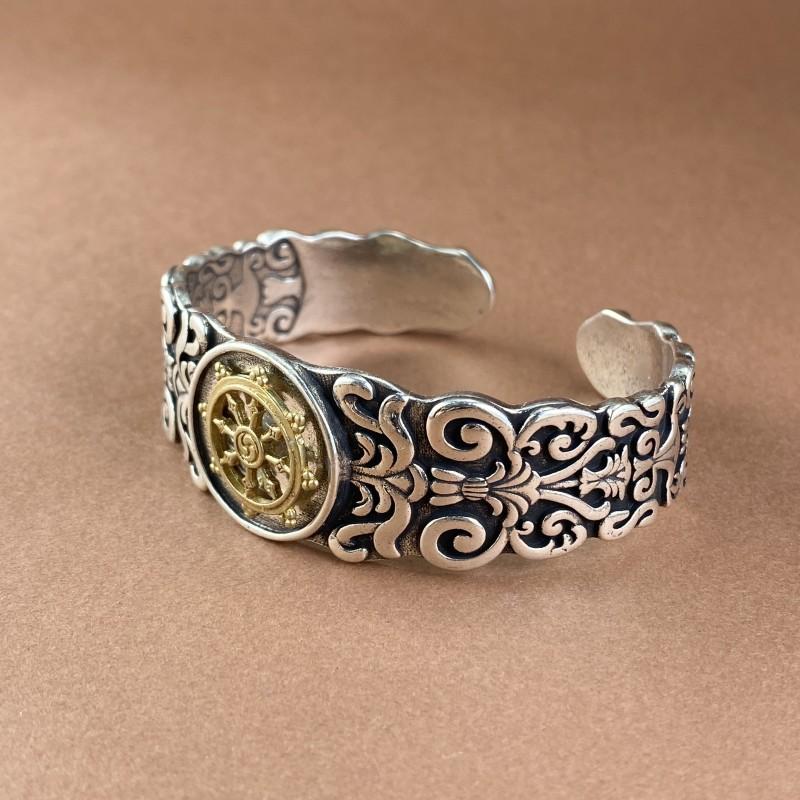 New Retro Tang Grass Flower Wheel Boat Rudder with Large and Stylish Opening Bracelet UNISEX