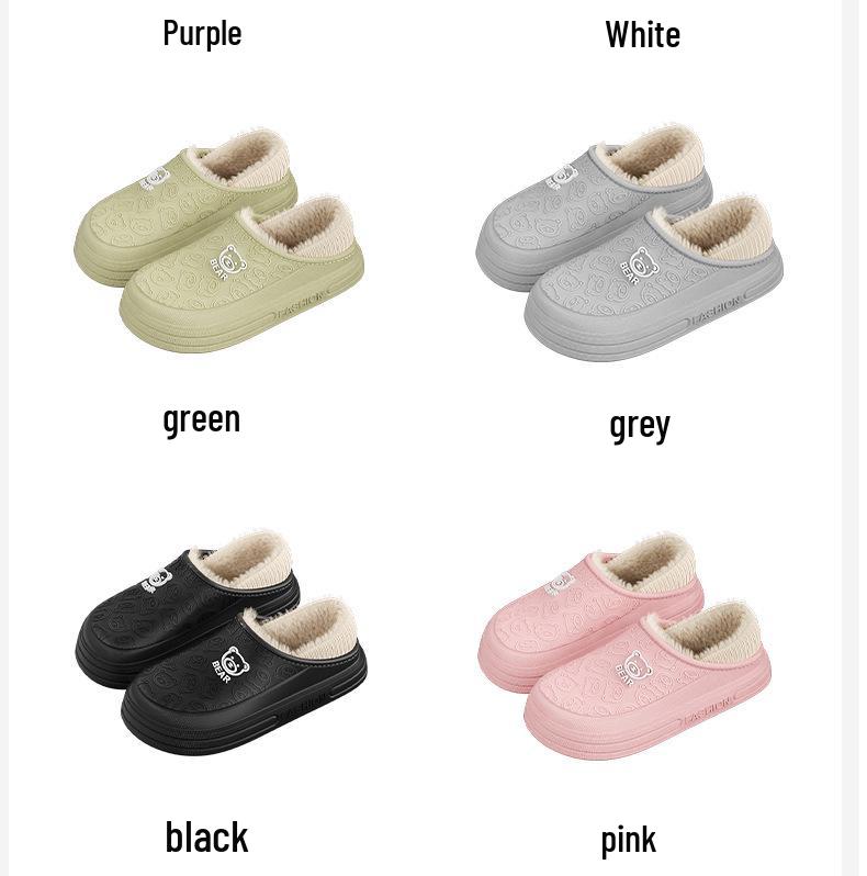 Waterproof Unisex Plush-Lined Indoor/Outdoor Thick-Soled Cotton Slippers