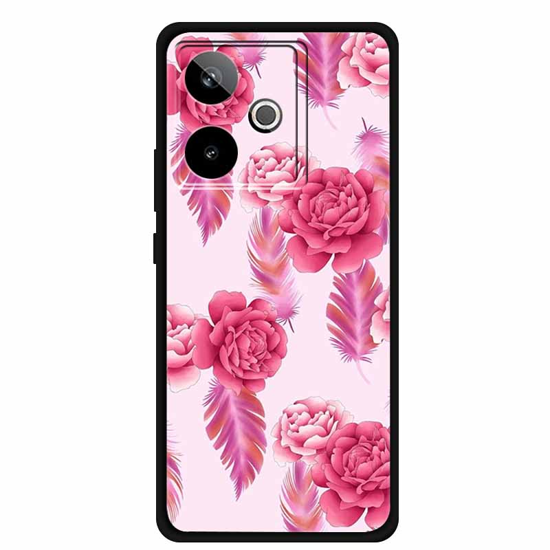 For Realme GT7 GT 7T Case Cute Floral Retro Black Silicone Soft Case Back Cover for Realme GT 7 TPU Funda For Realme GT 7T Coque