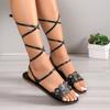 Fashion Women's Sandals Mid Calf Straps Flat Summer Shoes Women's Large Size New Fashion Studless Black Comfort Sandals Women Shoes
