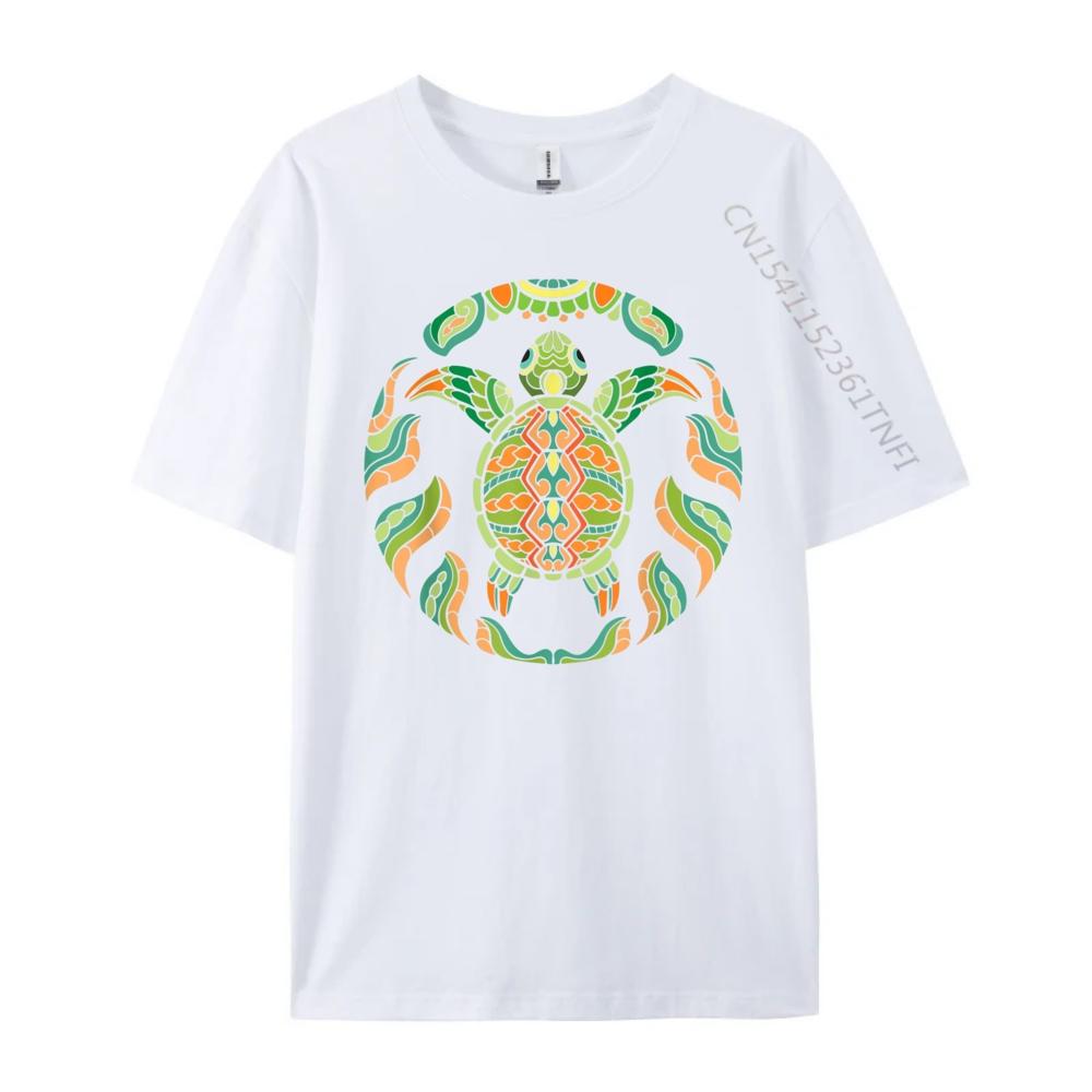 Ethnic Blue Turtle Hawaiian Tribal Animal Sea Beach Mens Shirts Graphic Tee White T Shirt Men's Clothing