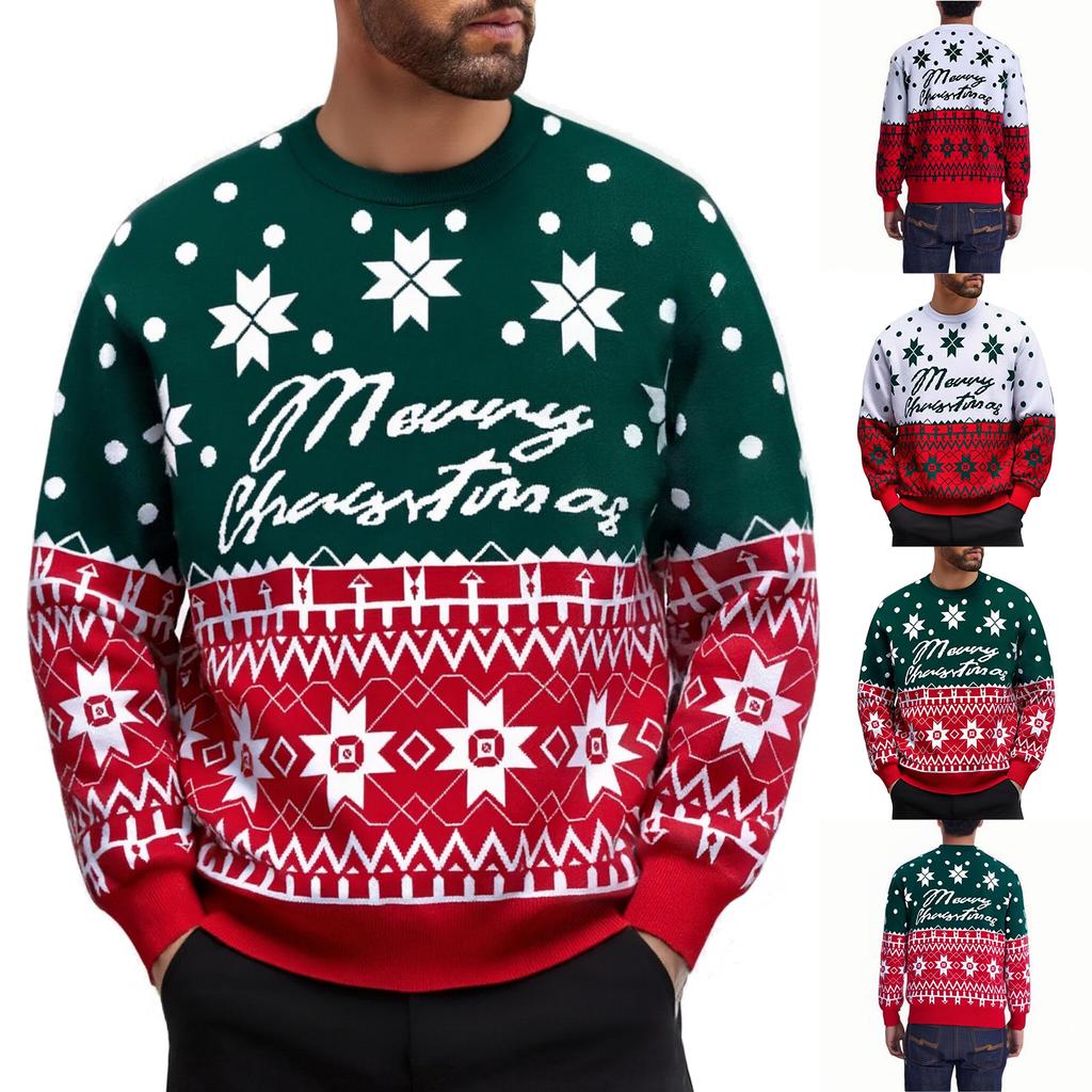 Men's And Women's Casual Christmas Printed Knitted Sweater, Loose Pullover Round Neck Warm Sweater