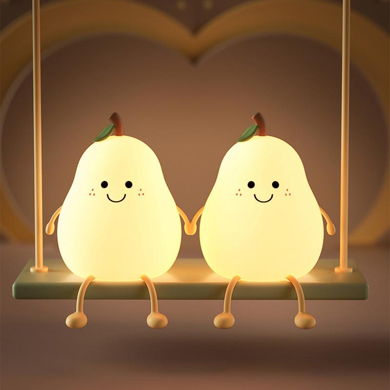 Children'S Bedroom Bedside Table Decoration Night Light Pear Shaped Fruit Night Light Color Light Automatically Turns Off