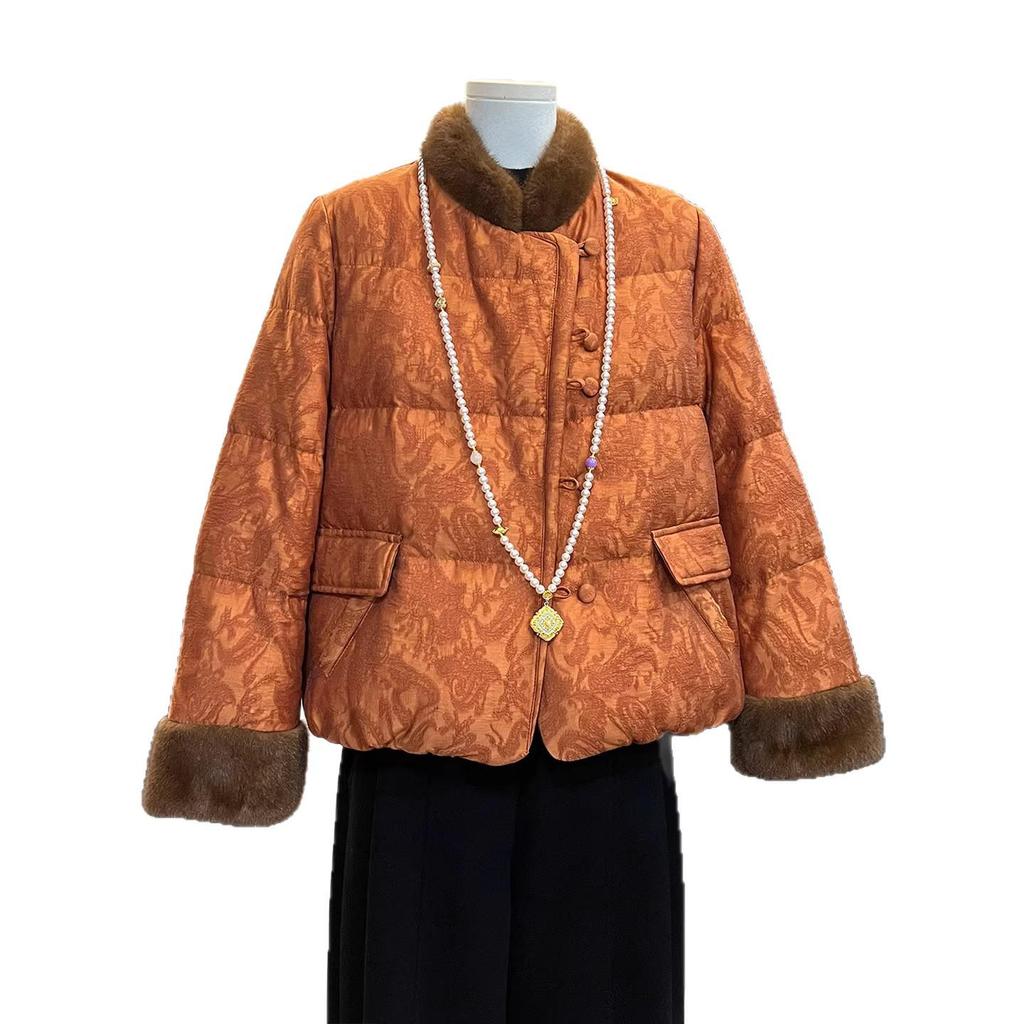 Maternity Retro Chinese Style Fur Collar Duck Down Jacket - Winter 2025
