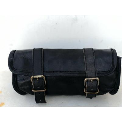 Bolsa de herramientas Universal de cuero negro para motocicleta, alforja para manillar, bolsa enrollable