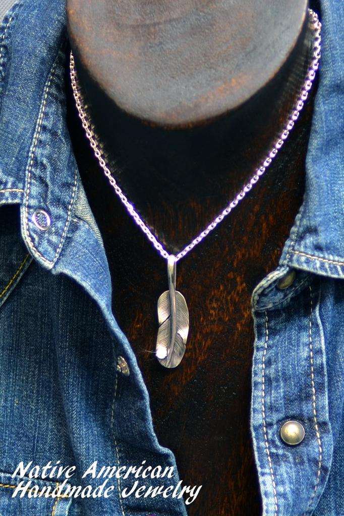 [STERLING SILVER 925] Feather Silver Necklace Pendant Chain AMTHANE-007