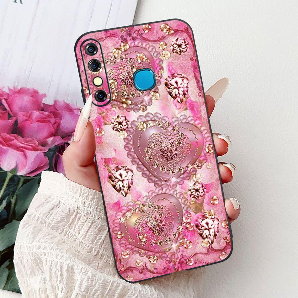 For Infinix Hot 8 Phone Case Hot 8 Lite Hot8 X650 X650C X650B X650D Elegant Floral Cat Pattern Black Silicone Soft TPU Cases