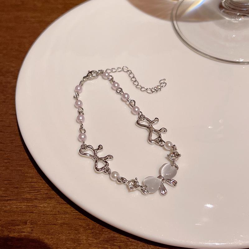 

Элегантный браслет-бантик из бисера с камнем кошачий глаз - универсальные женские ювелирные изделия высокого класса S616 b серебряный