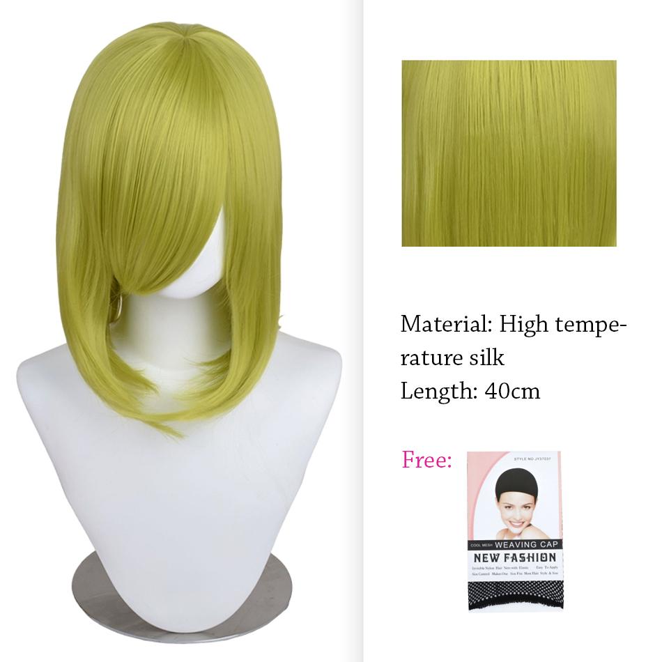 40cm Anime Synthetic White Purple Cosplay Wigs Short Green Hair Straight Silver Wig Pink Hairpiece Short Wig with Bangs
