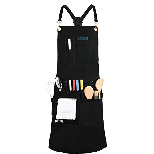 

QeeLink Professional Chef Apron for Kitchen, BBQ, and Grilling, with 10 Tool Pockets, Waterproof Canvas Apron with Quick-Release Buckle, Adjustable Si