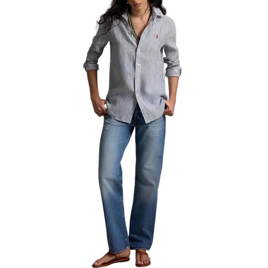 Polo Ralph Lauren Striped Linen Classic Pony Embroidered Shirt Women shirts 211A96158-008