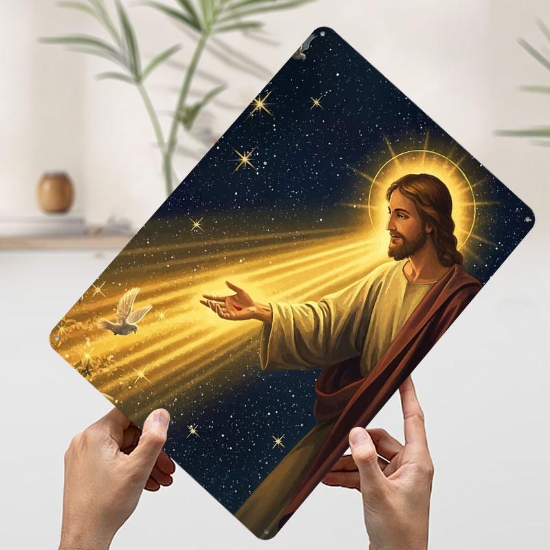 

Jesus Christ Light and Doves Tinplate Poster Customized Wall Art Vintage Retro Metal Signs for Aesthetic Room Decor Men Man Cave 7.9x11.8In(20x30cm)