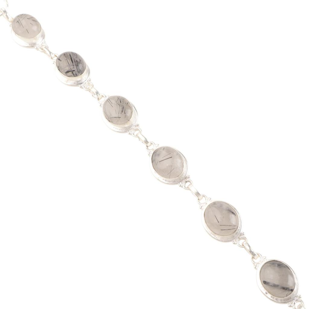 Natürlicher Schwarzer Rutil Edelstein 925 Sterlingsilber Schmuck Handgefertigtes Armband 8,5" RB-3-19