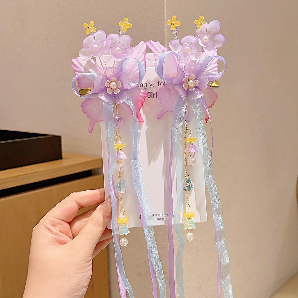 Chinesische Kinder-Haarspange mit Quaste, Schmetterling und Band - Märchenhafter Hanfu-Stil