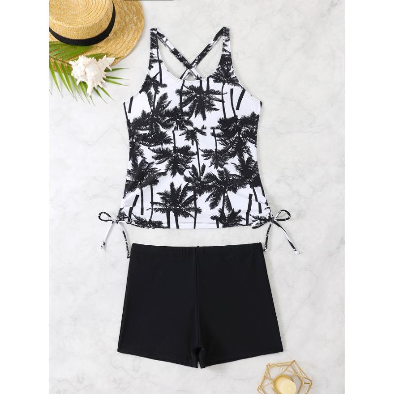 Damen S Geteilter Tankini Badeanzug Flacher Slip Sexy Bikini