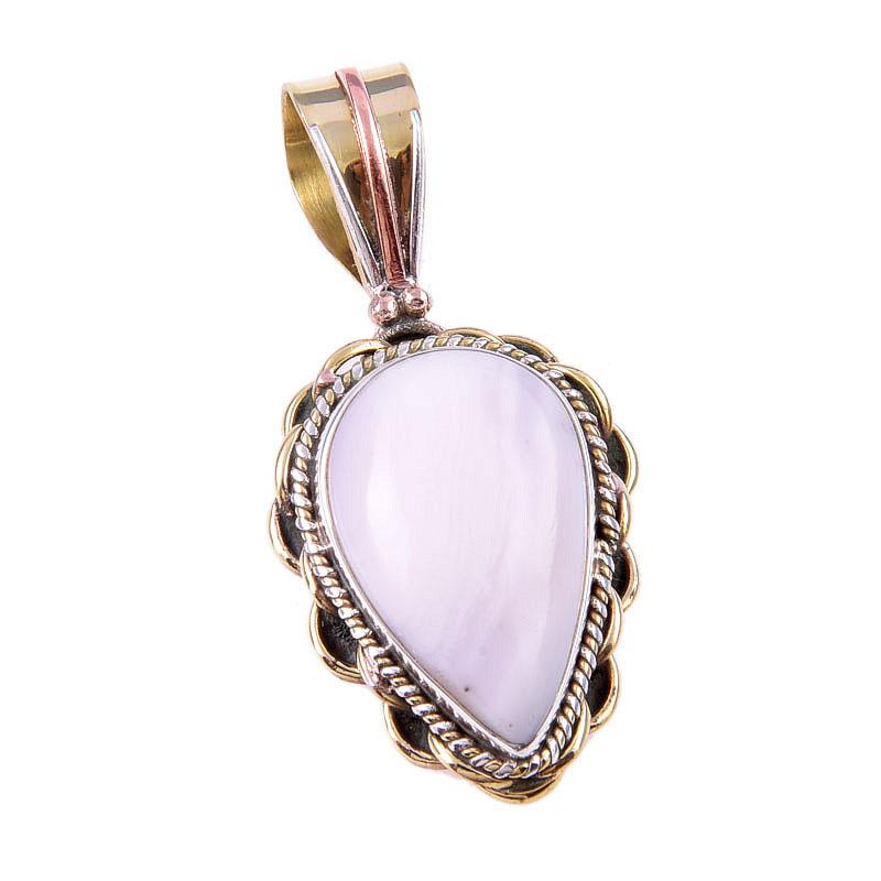 Natural Pink Opal Gemstone 925 Solid Sterling Silver Two Tone Pendant 1.50" m1L99