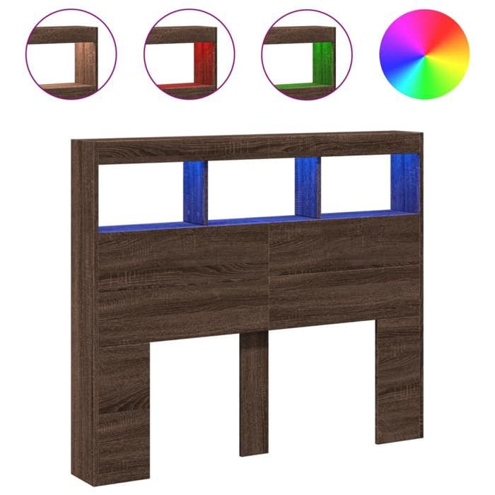 VidaXL Armoire Tête de Lit avec LED, Panneau de Lit avec Compartiment, Tête de Lit avec Armoire, Meuble de Chambre à 839195