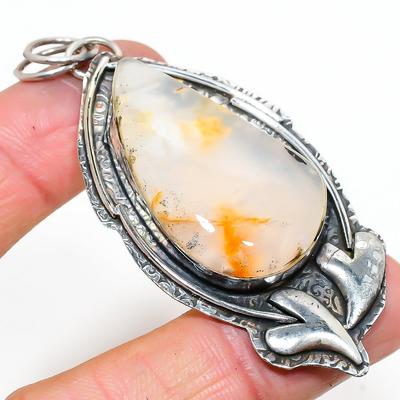 Natural Montana Agate Gemstone 925 Sterling Silver Gift Pendant 2.96" P8N58