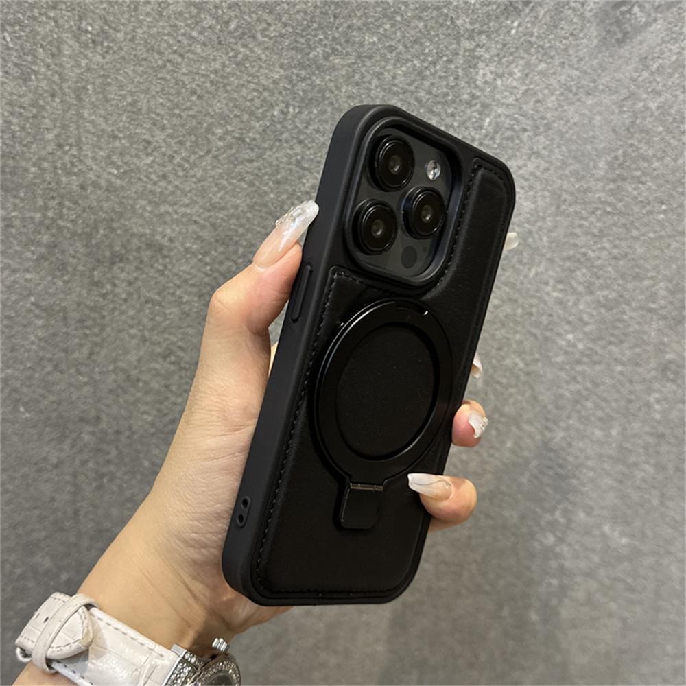 Luxury Business Leather Ring Stand Magnetic Case For iPhone 16 Pro Max 15 14 13 12 For Magsafe Wireless Charge Shockproof Cover