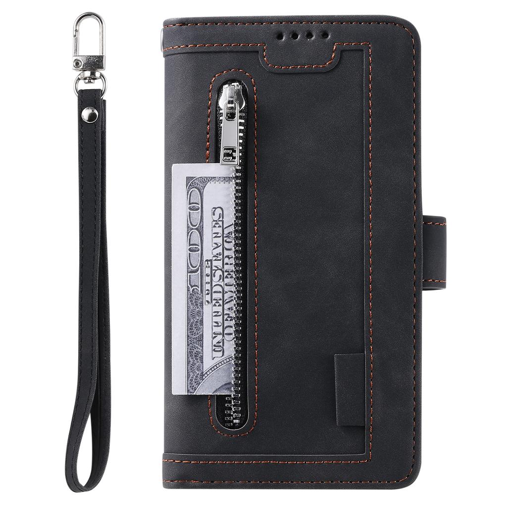 Shockproof PU Leather Phone Case for Samsung Galaxy A34 5G,Zipper Pocket Design Stand Anti-Scratch Protective Cover with 9 Card Slots
