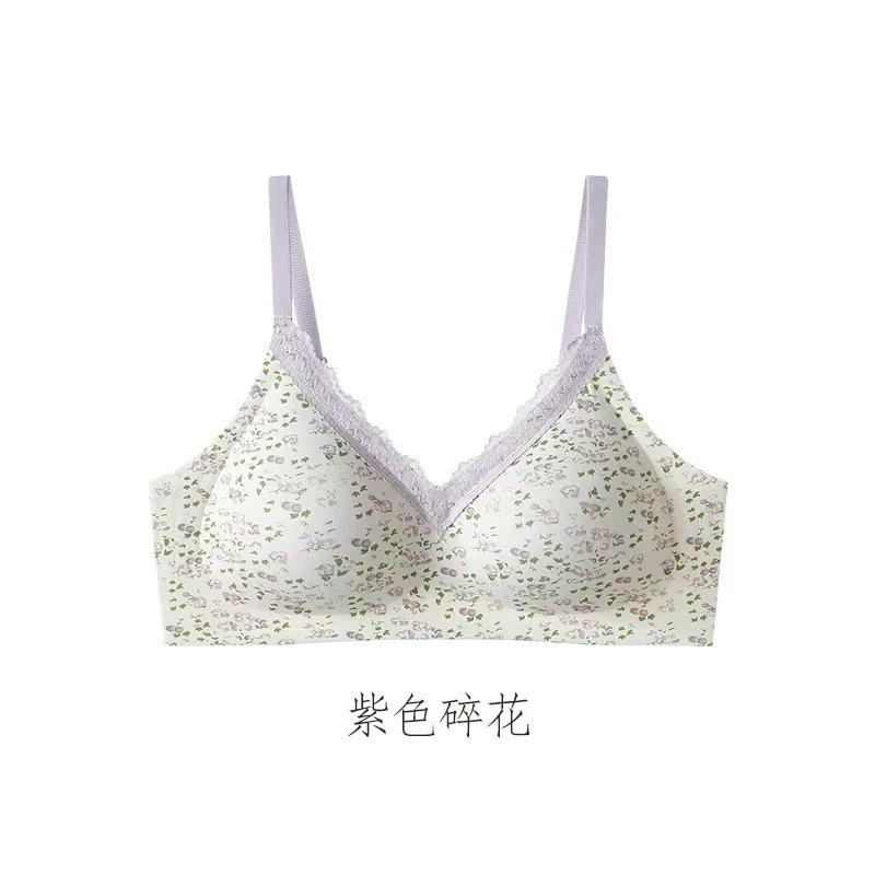 Small Broken Flowers, Less Nudity, No Traces, Gathered Jelly Glue Soft Support, Beautiful Back, No Steel Ring Bra Bra