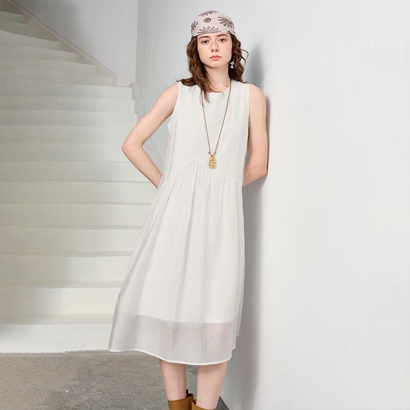 Women's Tencel Acetate Irregular Ruched A-Line Sleeveless Dress
