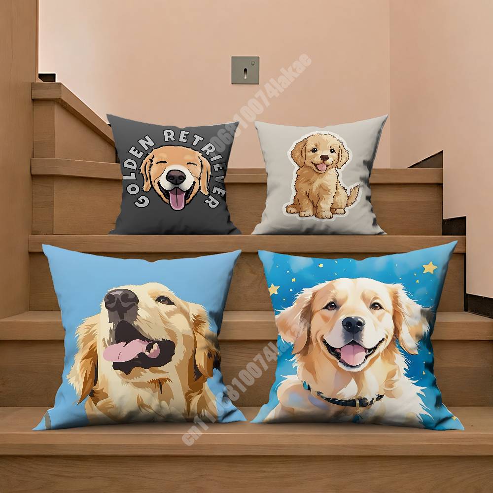 Cute Puppy Gold Retriever Dog Friend Pillow Cover Cushion Case Sofa Couch Modern Apartment Decor Family Furnishing