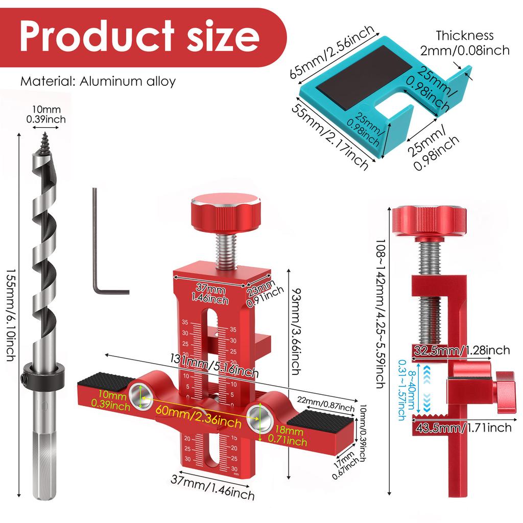 2-in-1 Schranktür-Montagepositionierer Verstellbarer Rücksteller Gestanzte Montagelehre Kleiderschrank Schranktür-Panel-Montagelehre
