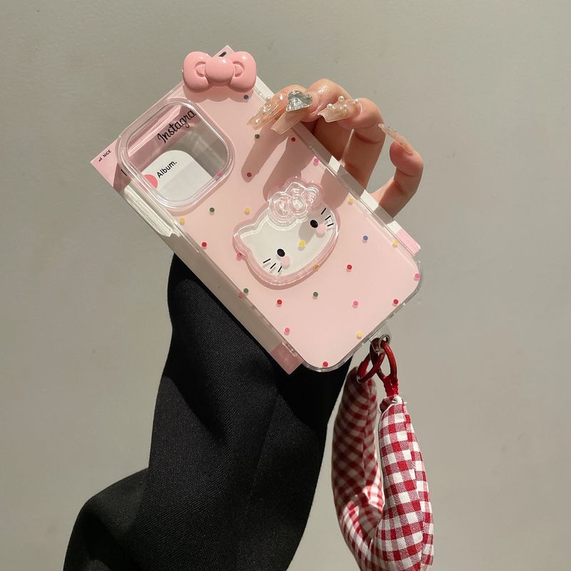 Colorful Polka Dots Cute KT Cat Suitable for Apple 16 ProMax Mobile Phone Case IPhone 15 New Model