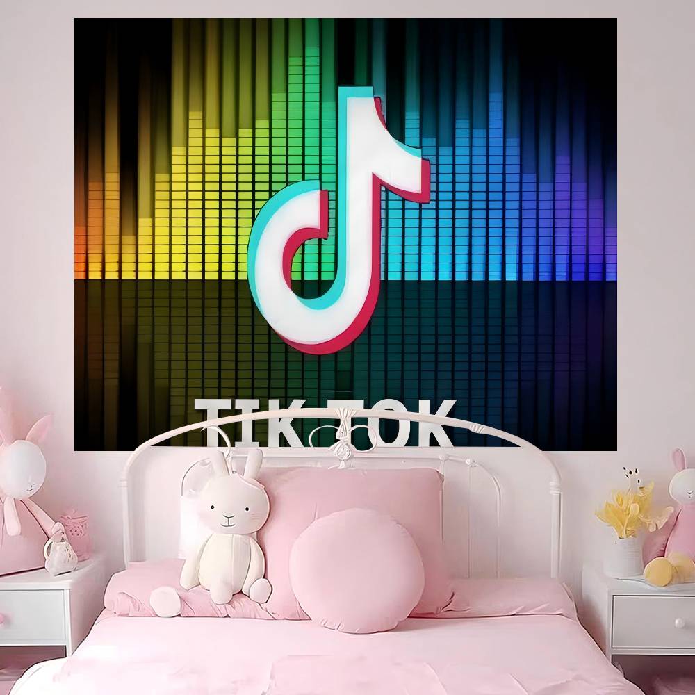 TTikTok Logo Cartoon Tapestry Home Decoration Hippie Bohemian Decoration Divination Home Decor